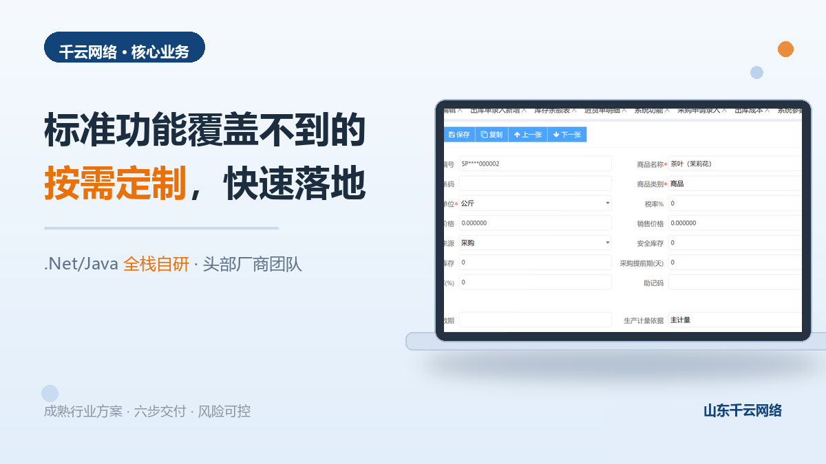 《行业定制化开发：标准功能覆盖不到的地方，我们按你的业务来建》